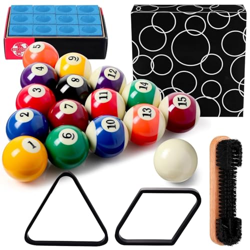 31 Pcs Pool Table Balls Billiard Accessory Kit with 16 Table Balls 1 Triangle Billiard Rack 1 Diamond Holder 12 Rack Cue Chalks 1 Brush for Friend Travel Office Desk Games Bartop - color: Black