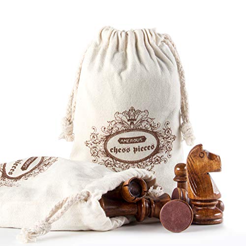 AMEROUS Chess Pieces Only, Wooden Hand Carved Tournament Chessmen with 4.12" Inches King, 2 Storage Bags for Chess Board Game, Replacement of Missing Pieces