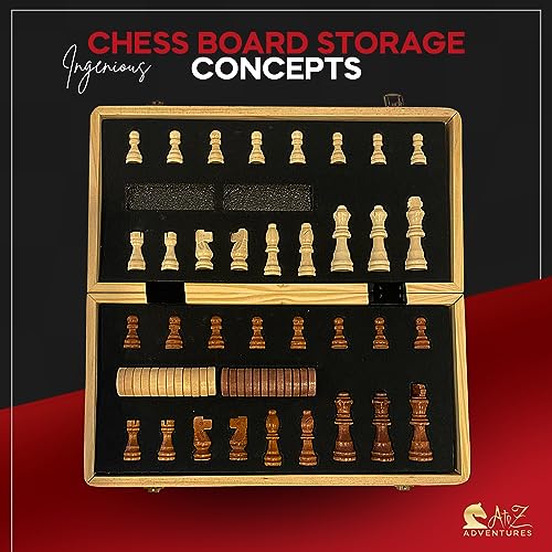 Magnetic Chess Set with Checkers - 15" (2 in 1) Folding Wooden Chess Sets for Adults & Kids with 2 Extra Queens | Travel Chess Board Game Set with Chess Pieces Storage Slots, Luxury Gift with Storage