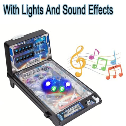 Space Theme Pinball Machine Gifts, Electronic Desktop Ball Shooting Game with Lights and Music, Classic Retro Arcade Pinball Machine Toy for Kids Christmas, Mini Game Console