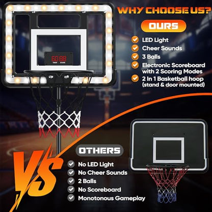 Kids Indoor Basketball Hoop with Scoreboard & Timer,Toddler Adjustable Height Basketball Goal Toy for Outdoor Backyard,Sports Game Play - style: Stand & Door