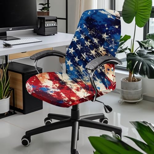 Office Chair Cover America 250th Birthday, Stretch Computer Desk Chair Slipcover Universal Executive Boss Chair Cover Anti-Dust Removable Rotating Slipcover - color: America 250th Birthday, size: Small