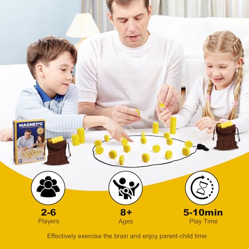 Upgraded Magnetic Chess Game with 40 Magnetic Stones & 2 Adjustable Ropes – Portable Strategy Game for Family Night, Travel, Party Toy STEM/Logic/Strategy Games for Kids & Adults, (Yellow) - color: Yellow