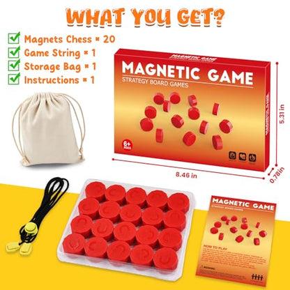 LLESSOO Magnet Chess Game Magnet Game with String, Strategy Board Games for Family, Party, Travel & Camping, Games for Kids 8-12 & Adults, 20 Chess Pieces, String and Storage Bag