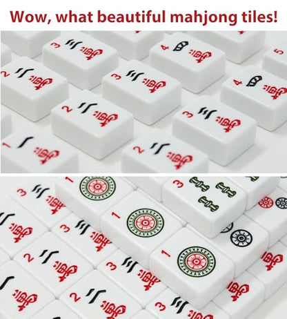 166 American Mahjong Tiles Only with Portable Carrying Storage Box & 3 Dice, 1.2" Mahjong Set for Party, Play with Friends Family (White) - color: White
