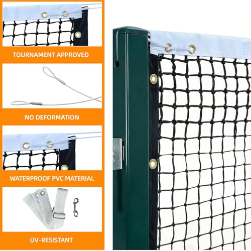 Professional Tennis Net 42 FT x 3.5 FT Double-Layer Non-Deforming Standard Replacement Tennis Net with 1.57 in Mesh Compatible with All Standard Outdoor Indoor Tennis Posts