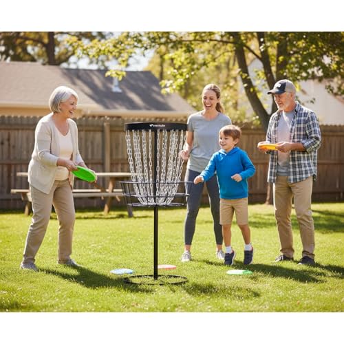 Portable Disc Golf Basket, 24-Chain, All-Weather Metal Disc Golf Goal with Heavy-Duty Carrying Bag, Easy Assembly for Backyard, Park & Outdoor Training - style: Black
