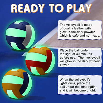 Libima 3 Pcs Glow in The Dark Volleyball with Pump Mesh Bag, Light up Luminous Volleyball Back to School Gift for Teen Adult Official Size 5 Indoor Outdoor Practice Holiday Party Beach Sport Supply