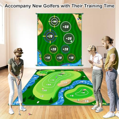 Golf Chipping Game Mat, Double Sided Golf Hitting Mat,6x5 FT Golf Practice Mat Outdoor Indoor Golf Games for Adults,Score Sticky Playing Golf Balls for Home Backyard Garage Game(No Club)
