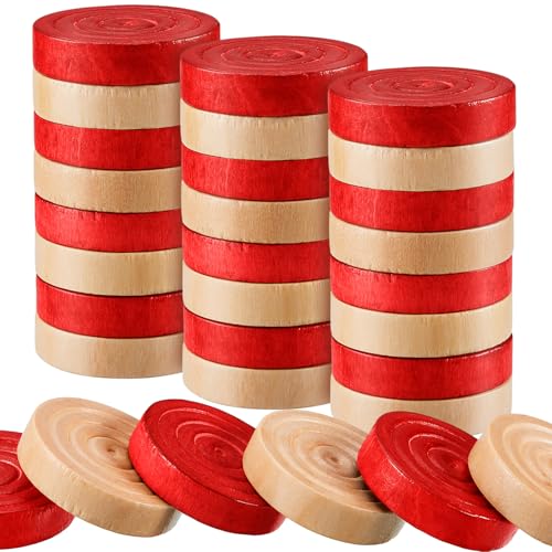 Sumind 24 Pieces Wooden Checkers 1.06 Inch Wood Checkers Pieces Stackable with Drawstring Storage Bag for Board Game Backgammon (Red and Wood Color) - color: Red and Wood Color