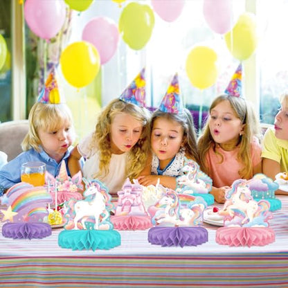 Unicorn Birthday Party Supplies Set - Rainbow Table Decorations with Honeycomb Centerpiece for Unicorn Party Decorations - style: Unicorn