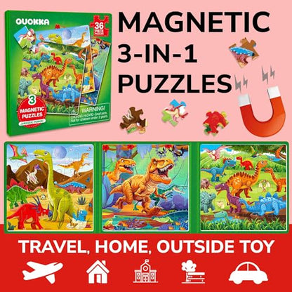 QUOKKA Magnetic Puzzles for Kids Ages 4-6 – 36 Pieces Sudoku Toddler Puzzles Ages 2-4 – Travel Games for Kids 3-5 – Jurassic Toddler Travel Toys – Car Airplane Road Trip Games for Boys & Girls - style: 9. DINO 36 PCS