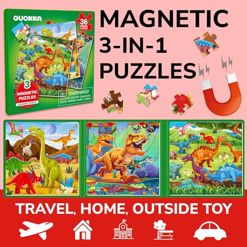 QUOKKA Magnetic Puzzles for Kids Ages 4-6 – 36 Pieces Sudoku Toddler Puzzles Ages 2-4 – Travel Games for Kids 3-5 – Jurassic Toddler Travel Toys – Car Airplane Road Trip Games for Boys & Girls - style: 9. DINO 36 PCS