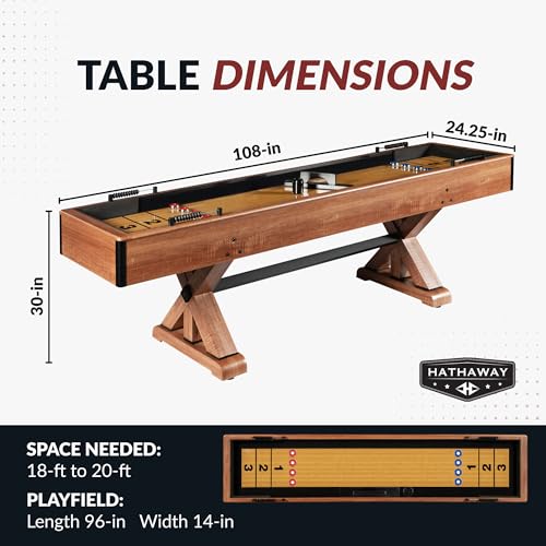 Hathaway Daulton 9-ft Shuffleboard Table for Family Game Rooms with Padded Sidewalls, Legs Levelers, 8 Pucks, Table Brush and Wax, White Oak Finish