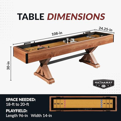 Hathaway Daulton 9-ft Shuffleboard Table for Family Game Rooms with Padded Sidewalls, Legs Levelers, 8 Pucks, Table Brush and Wax, White Oak Finish