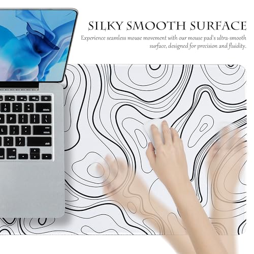 ALOANES Waterproof Mouse Pad with Durable Stitched Edge, Gaming Keyboard, Non-Slip Rubber Base, Extended Desk pad for Gamer, Office& Home, White Topographic Map Mousepad XL(31.50"x11.81"x0.12") - color: 02- Topographic Map White, size: XL(31.5" x 11.8")