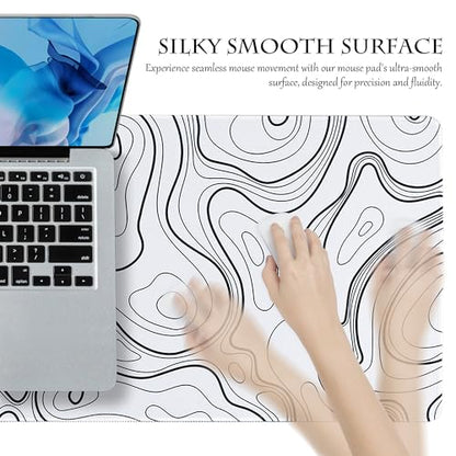 ALOANES Waterproof Mouse Pad with Durable Stitched Edge, Gaming Keyboard, Non-Slip Rubber Base, Extended Desk pad for Gamer, Office& Home, White Topographic Map Mousepad XL(31.50"x11.81"x0.12") - color: 02- Topographic Map White, size: XL(31.5" x 11.8")