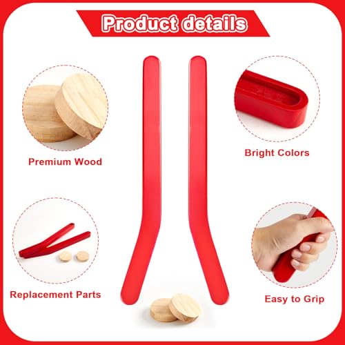 2 Sets Wooden Replacement Hockey Sticks and Pucks for Classic Wooden Tabletop Games Hockey Games Equipment Set Extra Accessories for Kids Children Adults Family - color: Red