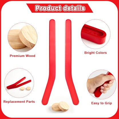 2 Sets Wooden Replacement Hockey Sticks and Pucks for Classic Wooden Tabletop Games Hockey Games Equipment Set Extra Accessories for Kids Children Adults Family - color: Red
