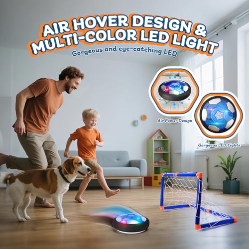 Nazano 3-in-1 Hover Soccer Ball, Kids Toddler Hockey Set with LED Lights,Indoor Outdoor Toys for Kids, Soccer Gift for Boys 6-8 8-12, Birthday,Kids, Boys Girls Age 6, 7, 8, 9, 10, 11, 12 - size: 3-IN-1 HOCKEY SOCCER BALL SET