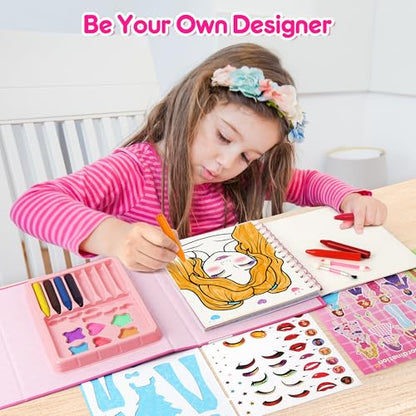 Mocoosy Makeup Art Craft for kids Ages 4-8, Pretend Play Makeup Coloring Activity Book with Stickers, Fashion Design Sketchbook, Travel Game Airplane Car Road Trip Toy Birthday Gift for Girl 5 6 7 8 9