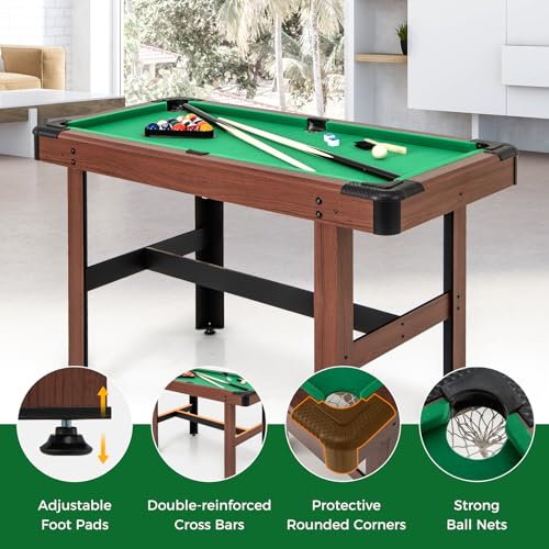 GYMAX Pool Table, 48 Inch Wooden Billiard Tables with 16 Balls, 2 Cue Sticks, 2 Chalks and Brush, Snooker Table Mini Pool Table for Kids, Family, Party - color: Green