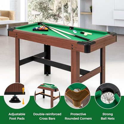 GYMAX Pool Table, 48 Inch Wooden Billiard Tables with 16 Balls, 2 Cue Sticks, 2 Chalks and Brush, Snooker Table Mini Pool Table for Kids, Family, Party - color: Green