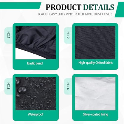 Macarrie Oval Poker Table Dust Cover Black Heavy Duty Water-Tight Dust Proof Protective Vinyl Poker Table Dust Cover with Elastic Band Hem for Home Game Rooms Casinos Easy to Slip on - size: 84"l X 42"w