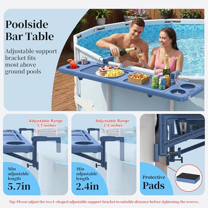 Poolside Bar, 44"×12" Poolside Bar Table with Adjustable Support Bracket Fits Above-ground Pools, Swim Up Bars Capacity Up to 110lbs, Patio Poolside Table Smart Fold ＆Weather Resistant Stable Tabletop