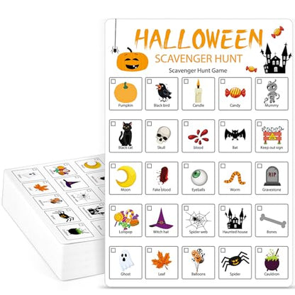 Hoolerry 30 Pcs Scavenger Hunt for Kids Road Trip Game Car Spring Summer Wedding Scavenger Hunt Cards Travel Activities Camping Games Outdoor Indoor Seek Activity for Kids Adults (Halloween) - style: Halloween
