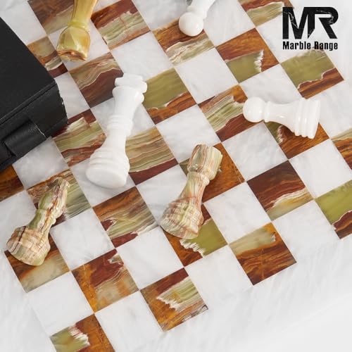 Marble Chess Set 15" Inches White and Green with Storage Box and 2 Extra Queen Handmade Classic Board Games for Adults, Luxury Marble Chess Board & Chess Pieces for Gifts - color: W/Greenonyx