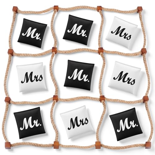 Lunmon Wedding Giant Tic Tac Toe Outdoor Games for Reception 4ft x 4ft Wooden Tic Tac Toss Mr and Mrs Bean Bag, Portable Wedding Yard Games for Backyard Lawn Outdoor Party Guests