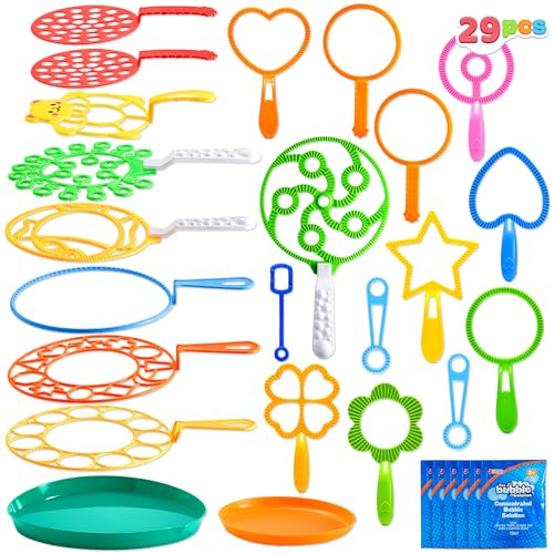 JOYIN 29 Pcs Big Bubble Wands Set, Giant Bubble Wand Bulk with Tray for Kids Outside Blowing, Toys for Summer Easter Party Favor Birthday Toddlers - style: Classic