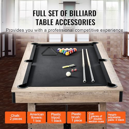 Happybuy 7ft Pool Table, Adjustable Legs Billiard Table Set, Includes Balls, Cues, Chalks, Brush, Wood Finish with Black Cloth, Perfect for Family Game Room