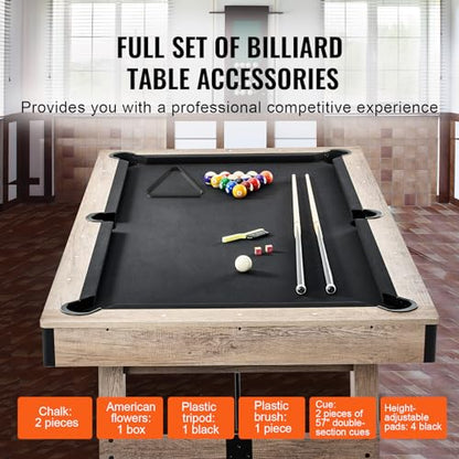 Happybuy 7ft Pool Table, Adjustable Legs Billiard Table Set, Includes Balls, Cues, Chalks, Brush, Wood Finish with Black Cloth, Perfect for Family Game Room