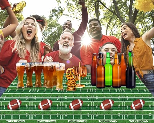 Kesfey 3 Packs Football Tablecloth 54 x 108 Inches Green Football Field Touchdown Tablecover Disposable Plastic Rugbyl Themed Birthday Table Cloth Gameday Tailgate Rugby Tablecloths for Superbowl - color: Green Football