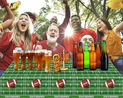 Kesfey 3 Packs Football Tablecloth 54 x 108 Inches Green Football Field Touchdown Tablecover Disposable Plastic Rugbyl Themed Birthday Table Cloth Gameday Tailgate Rugby Tablecloths for Superbowl - color: Green Football