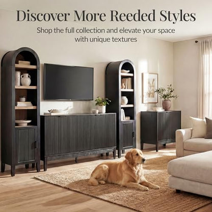 Best Choice Products 72" Tall Narrow Arched Pantry Cabinet w/Reeded Door, 4-Tier Bookshelf, Armoire, Hutch, Bookcase, Storage Cabinet w/Adjustable Shelves, for Dining Room and Livingroom - Walnut - color: Narrow - Walnut