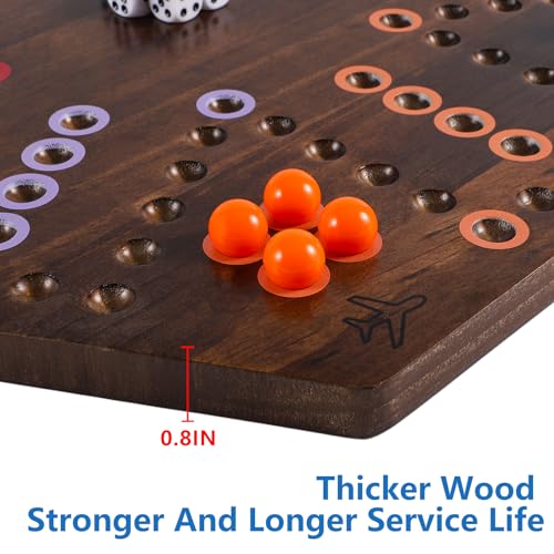 Large Size 20 inches Wood Wahoo Marble Board Game 2 Sided Game 4-6 Player for Friends and Family Party, Classic Wahoo Style Strategy Racing Game with 6 Dices,30 Marbles (Rustic Brown) - color: Large, Rustic Brown