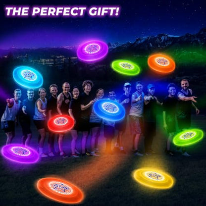 Glow in the Dark LED Flying Disc - 7 Dynamic Modes, 7 Colors, IP65 Waterproof, Perfect Birthday & Camping Gift for Men/Teens/ - Outdoor Games, 175g, 14+