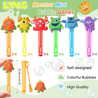 Winrayk Monster Party Favors, 24Pcs Self-designed Mini Bubble Wands for Kids Bubbles Bulk with Detachable Topper (6 Styles & Colors), Birthday Gift Toy Pinata Filler Goodie Bag Stuffer Classroom Prize - style: Monster