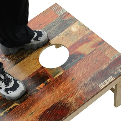 Solid Wood Premium Corn Hole Outdoor Game Set, 2 Regulation and Waterproof Cornhole Game Boards, with 8 Toss Bags, Perfect for Outdoor Indoor - style: Unique Printed