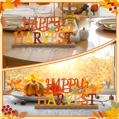 Fall Decorations for Home Metal Happy Harvest Sign, Orange Harvest Pumpkin Table Decor Thanksgiving Tiered Tray Decor Rustic Autumn Metal Sign Tabletop Centerpiece for Home Mantel Shelf Desk - style: Happy Harvest