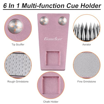 6 In 1 Portable Weighted Pool Cue Holder, chalk holder, billiard cue tip tool, Pink - color: Pink