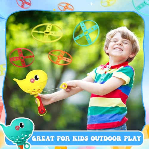 Arrowbash Set of 8 Flying Disc Launcher Toys Bulk Toys for Kids Include String Launchers & Discs Manual Capture Catching Game Flying Toy for Boy Girl Birthday Party Favors