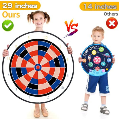 29" Large Dart Board for Kids,with 24 Sticky Balls+12 Sticky Darts,Indoor/Sport Outdoor Fun Party Play Game Toys,Birthday for 3 4 5 6 7 8 9 10 11 12 Year Old Boys Christmas Girls - style: 29in-2in1-2in1-100+500 Scores Target With 24 balls 12 darts