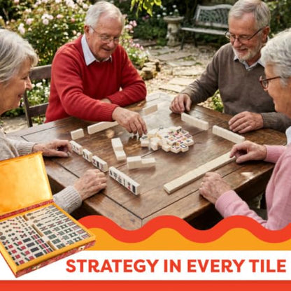 HEY! PLAY! Chinese Mahjong Set with Ornate Storage Case - Traditional Mahjong Tile Game with 146 Engraved Tiles and Two Dice for Adults and Kids