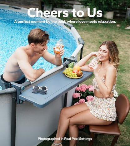 POOLHACKER Poolside Bar, [Original] Swim Up Bar Exclusively for Above-Ground Round Pools. Patio Poolside Table Smart Fold Easy Maintenance, Weather Resistant Stable Tabletop (Phantom Gray) - color: Phantom Gray