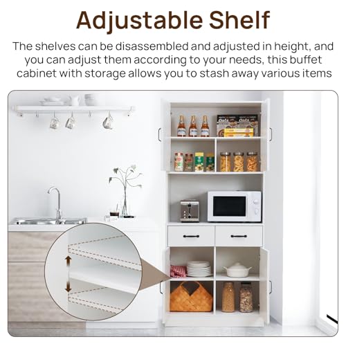71" Tall Kitchen Pantry Cabinet，Farmhouse Storage Cabinet with Barn Doors and Adjustable Shelves, Heavy Duty White Microwave Cabinet with Drawers for Dining Room, Living Room - color: White, style: Pantry Cabinet