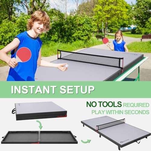 RAYKEEP Mini Foldable Table Tennis Table, Portable Ping Pong Game Table for Indoor & Outdoor, Table Tennis Table Set w/Net, 2 Paddles, 2 Balls, No Assembly, 48inch (Grey)